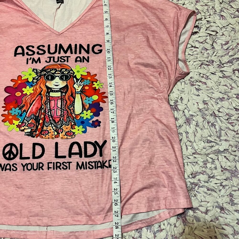 SHEIN CURVE 3XL Pink Old Lady Hippy T-Shirt - Picture 2 of 8